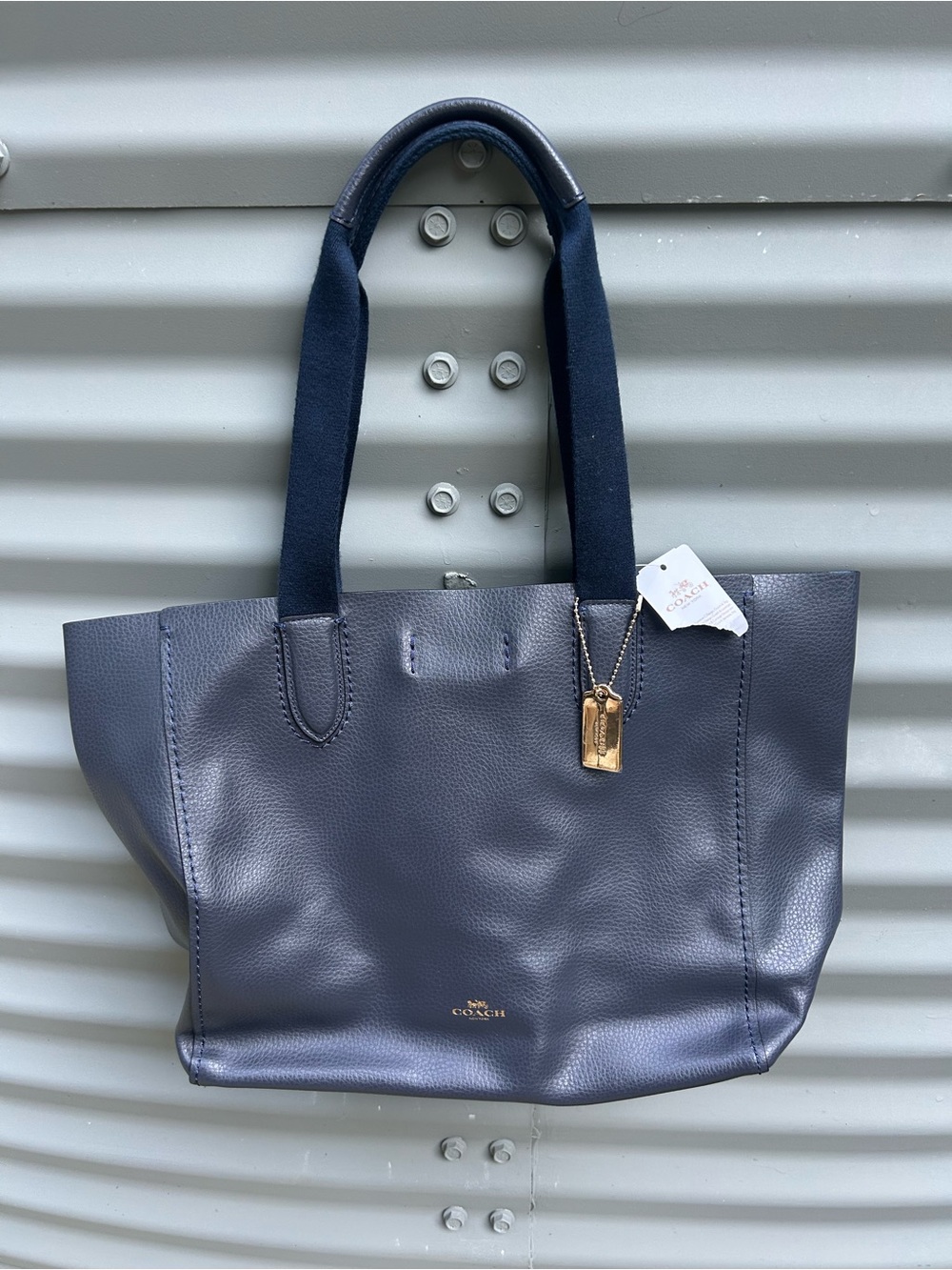 Coach Derby Tote F58660 Midnight Lapis Navy Pebbled Leather NWT